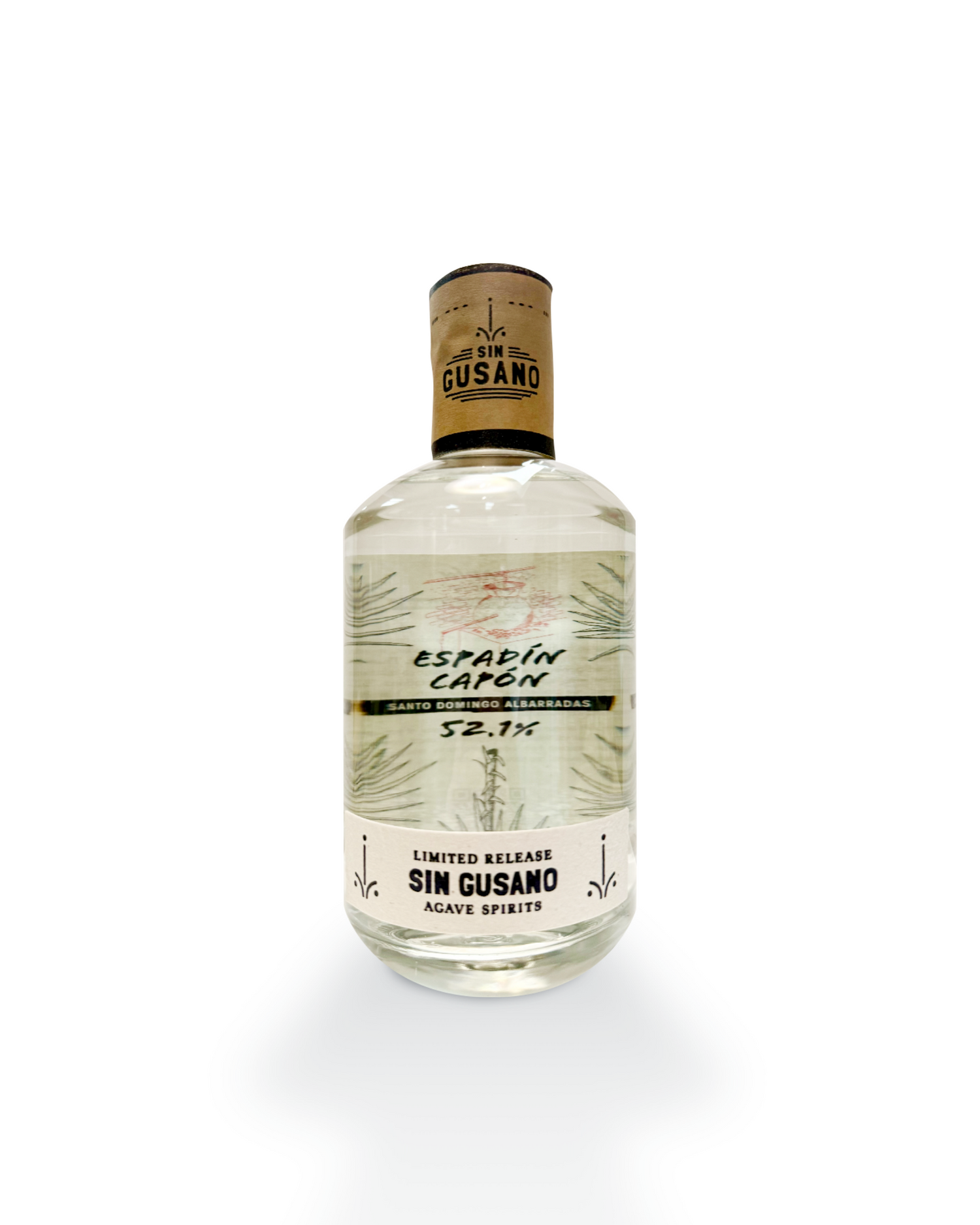 Bottle of the Espadin Capon mezcal exclusive to the Sin Gusano project