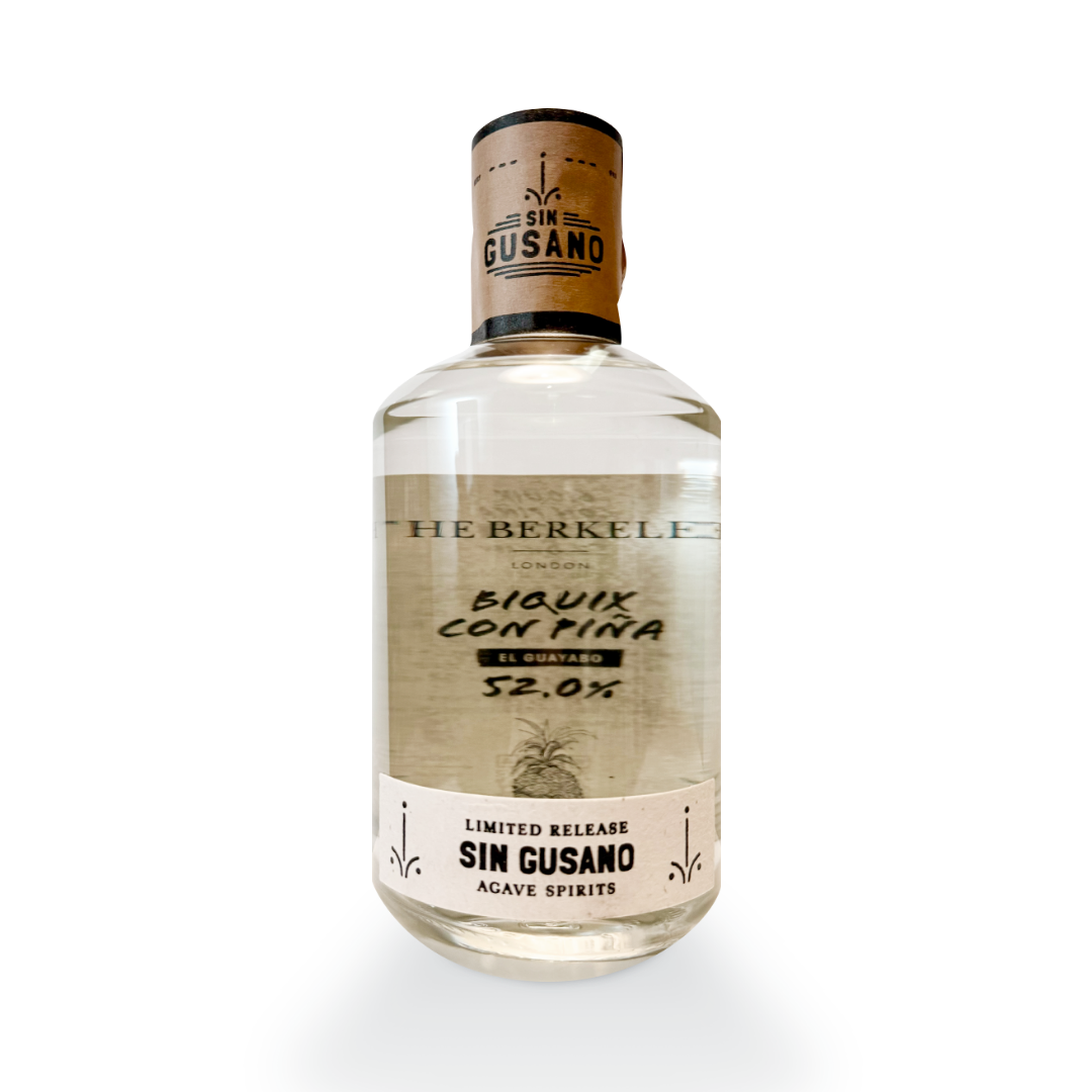 a bottle of the Biquix Con Pina mezcal exclusive to the Sin Gusano project