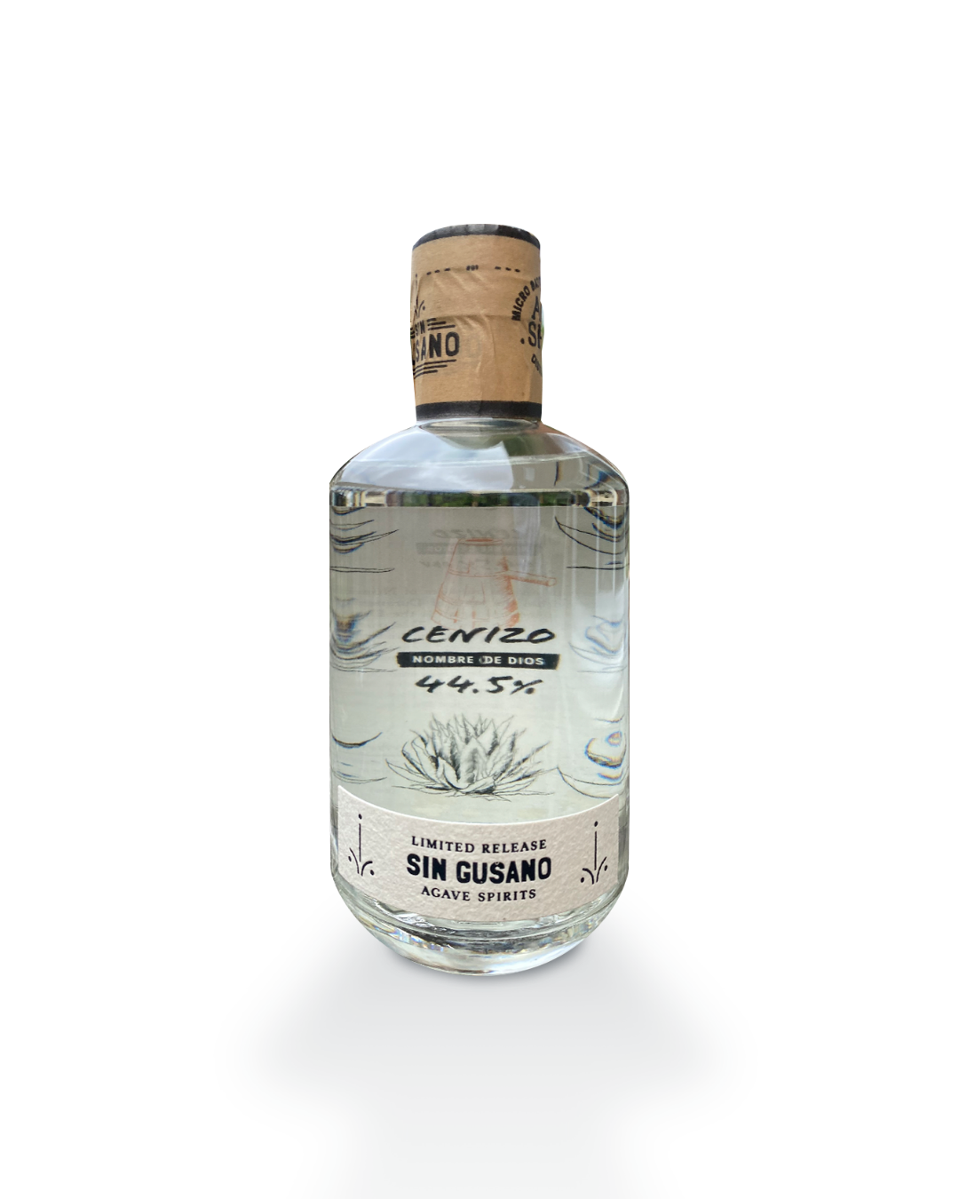 A bottle of the Cenizo mezcal exclusively bottled for the Sin gusano project