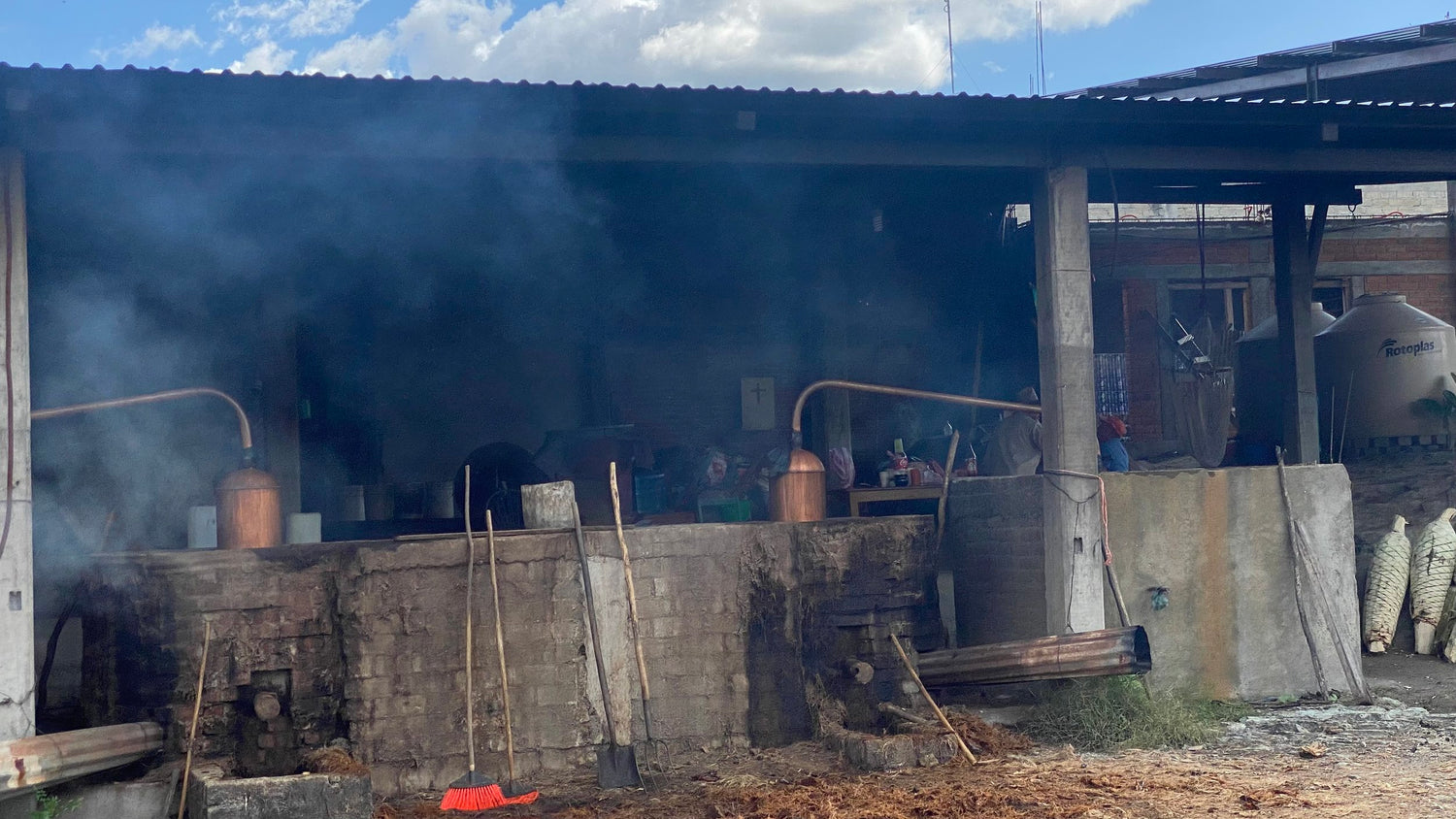 Fortunato family distillery showing the copper pot stills used for mezcal