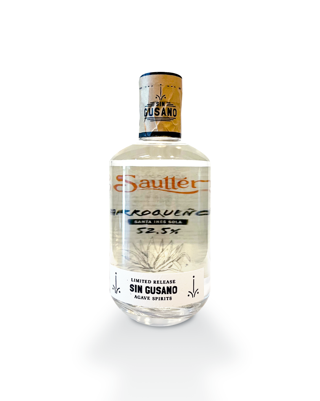 A bottle of mezcal produced exclusively for Sautter Cigars in collaboration with Sin Gusano