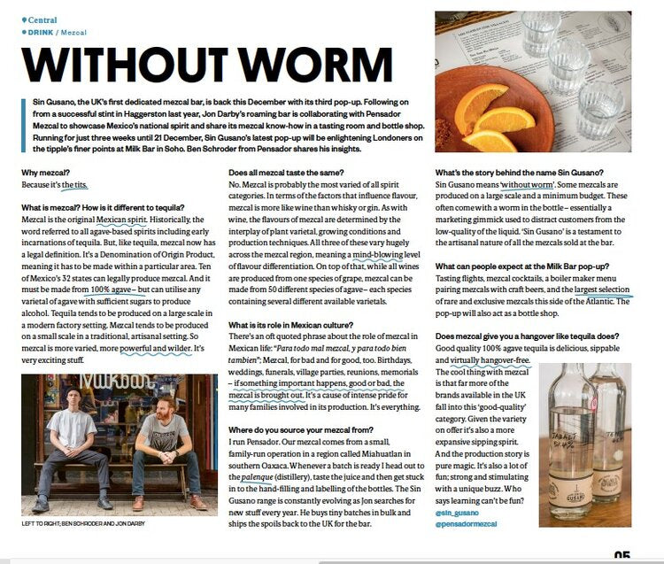 Interview in Courier Magazine about mezcal and the Sin Gusano project