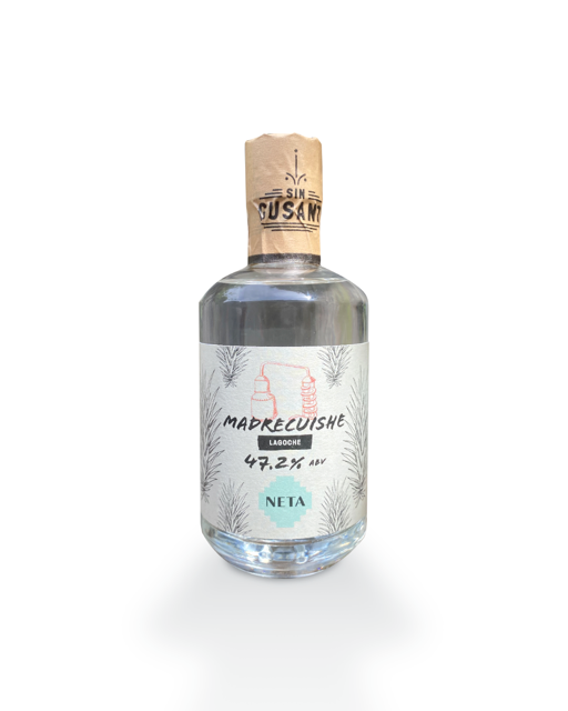 a bottle of the Madrecuishe mezcal exclusively bottled for the Sin Gusano project