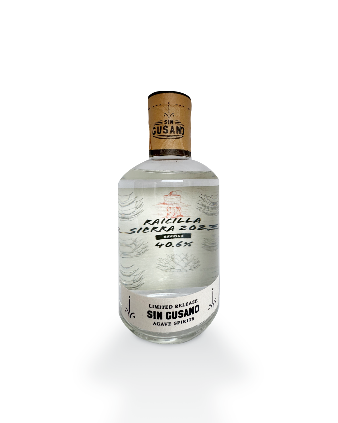A bottle of the Sin Gusano project mezcal