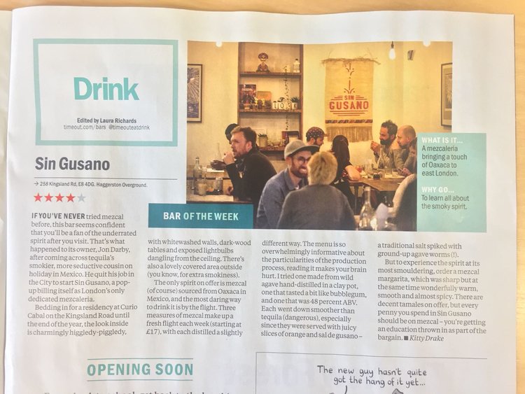 Sin Gusano Project event featured in Time Out Bar of the Week article