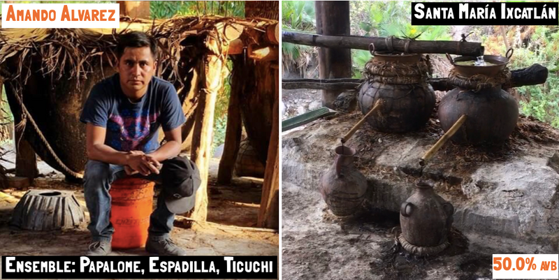 Two clay pots holding mezcal