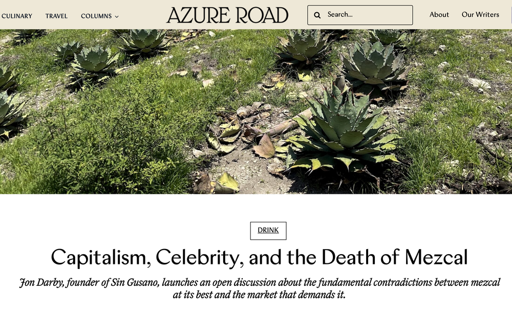Azure road press shot for an article on Mezcal featuring the Sin Gusano project
