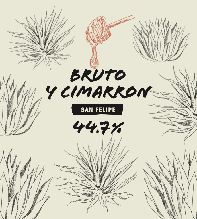 label for the Bruto y Cimarron - San Felipe, Guanajuato small batch Mezcal exclusively available at Sin Gusano