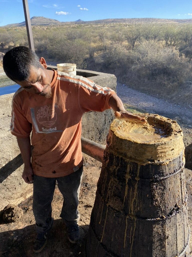 During distillation a kind of agave syrup mud is used to seal any gaps in the top of the wooden condensing chamber
