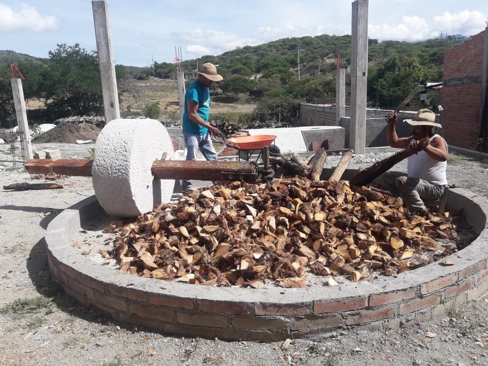 a stone tahona milling pina's for mezcal