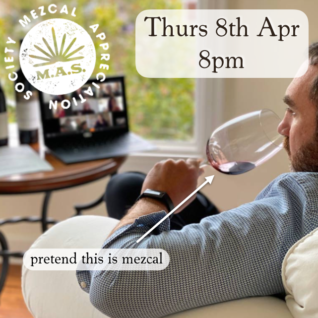 Event poster for the Mezcal Appreciation Society of a man smelling a glass of mezcal