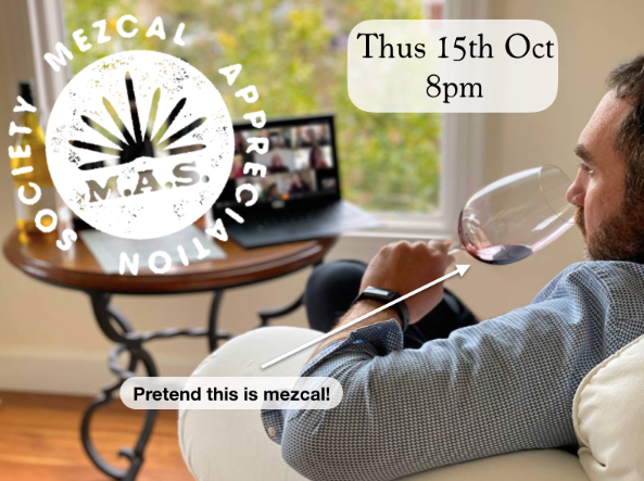 Event poster for the Mezcal Appreciation Society of a man smelling a glass of mezcal