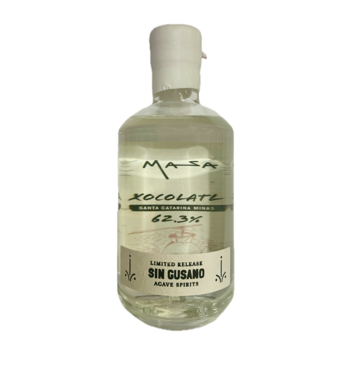 A bottle of the Xocolate mezcal bottled exclusively for Sin Gusano in collaboration with Masa