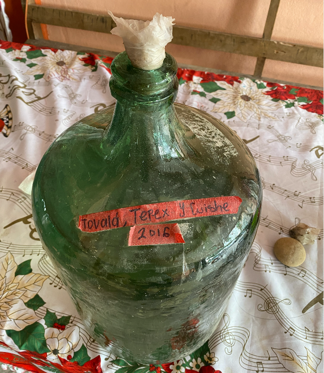 A 15 litre bottle of mezcal that has been resting in since 2016