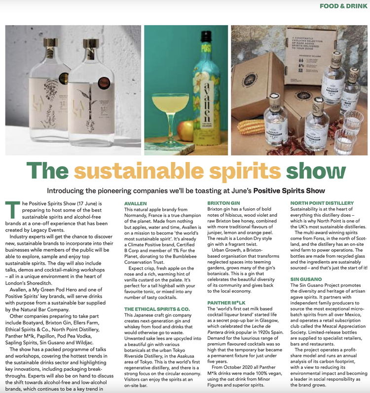 Article on the sustainable spirits show by Positive Spirits featuring the Sin Gusano Project 