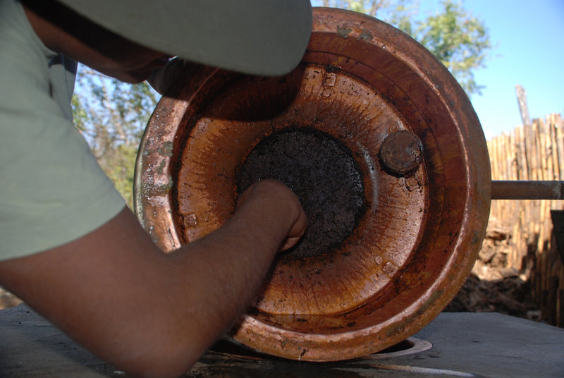 Looking up into the plated copper condensing chamber
