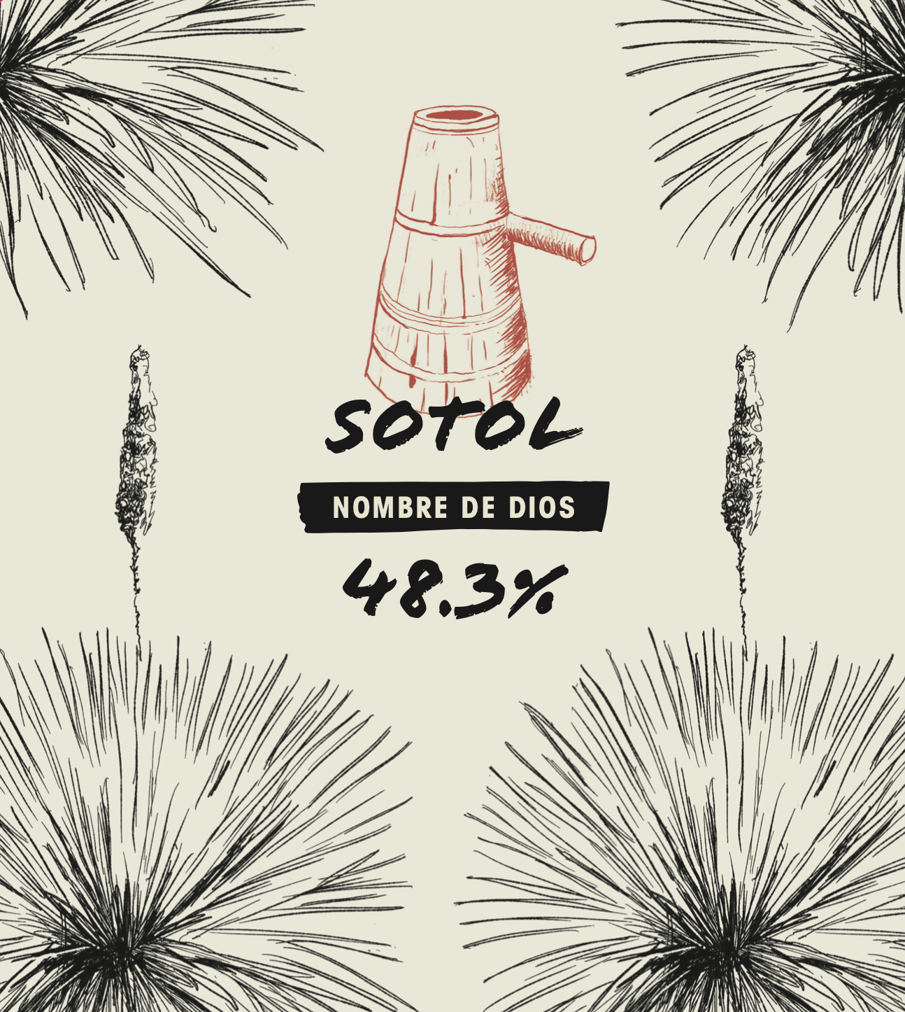 label for the Sotol - Nombre de Dios small batch Mezcal available exclusively with Sin Gusano