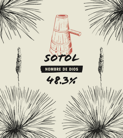 label for the Sotol - Nombre de Dios small batch Mezcal available exclusively with Sin Gusano