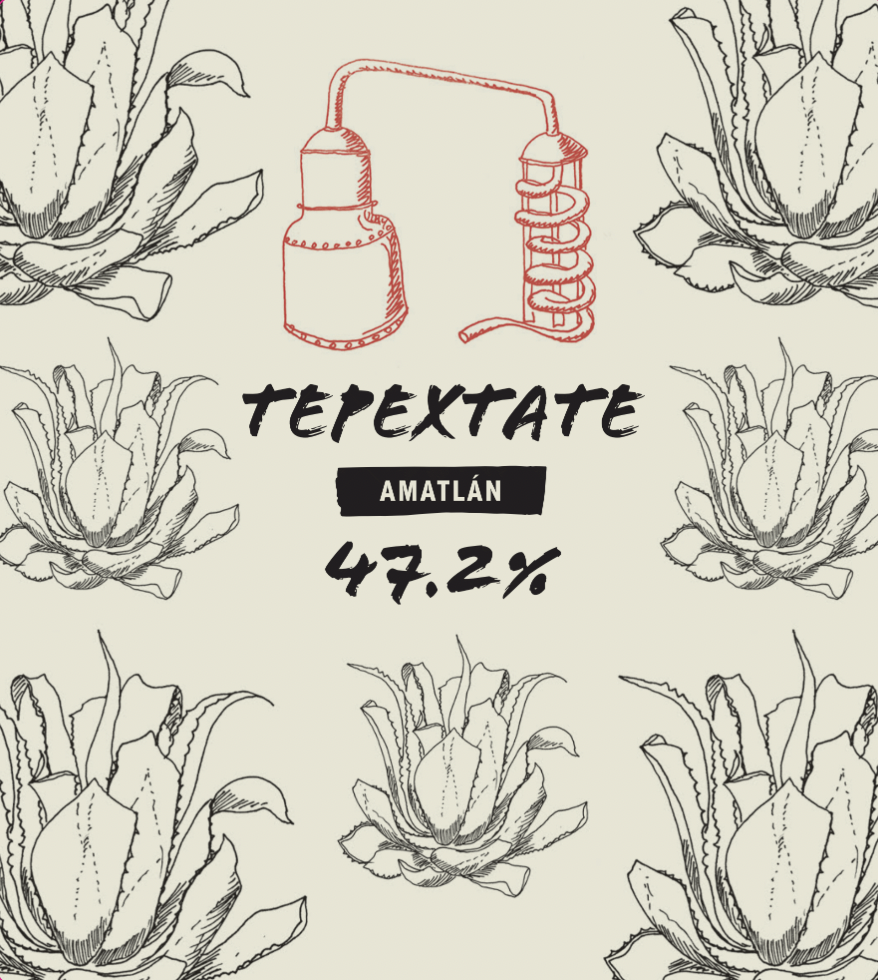 Front label of the Tepextate - Amatlán Mezcal. Limited bottling available at Sin Gusano 