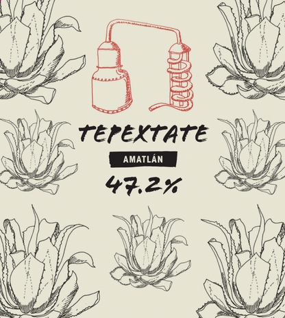 Front label of the Tepextate - Amatlán Mezcal. Limited bottling available at Sin Gusano 
