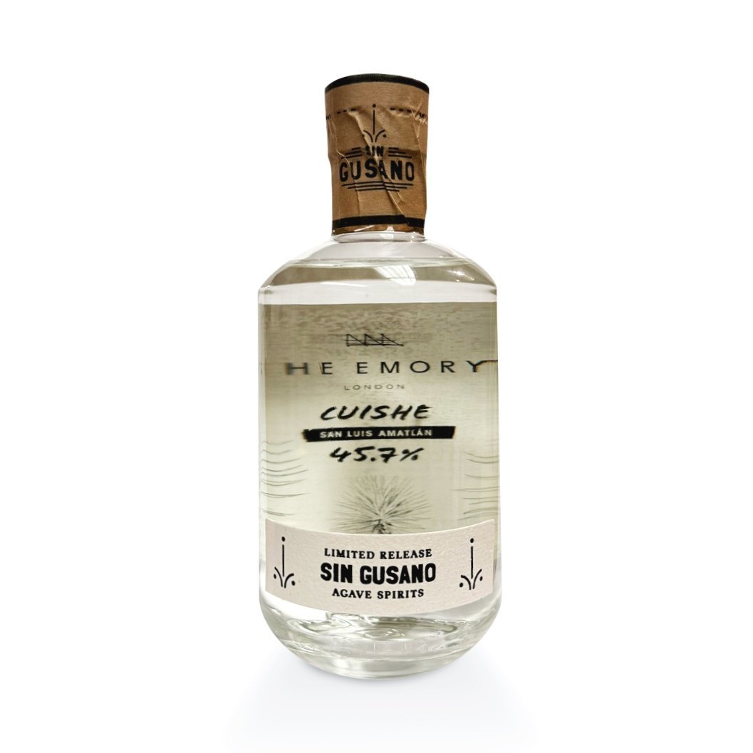 a bottle of the Cuishe mezcal. A limited release bottle by the Sin Gusano project for The Emory bar in London