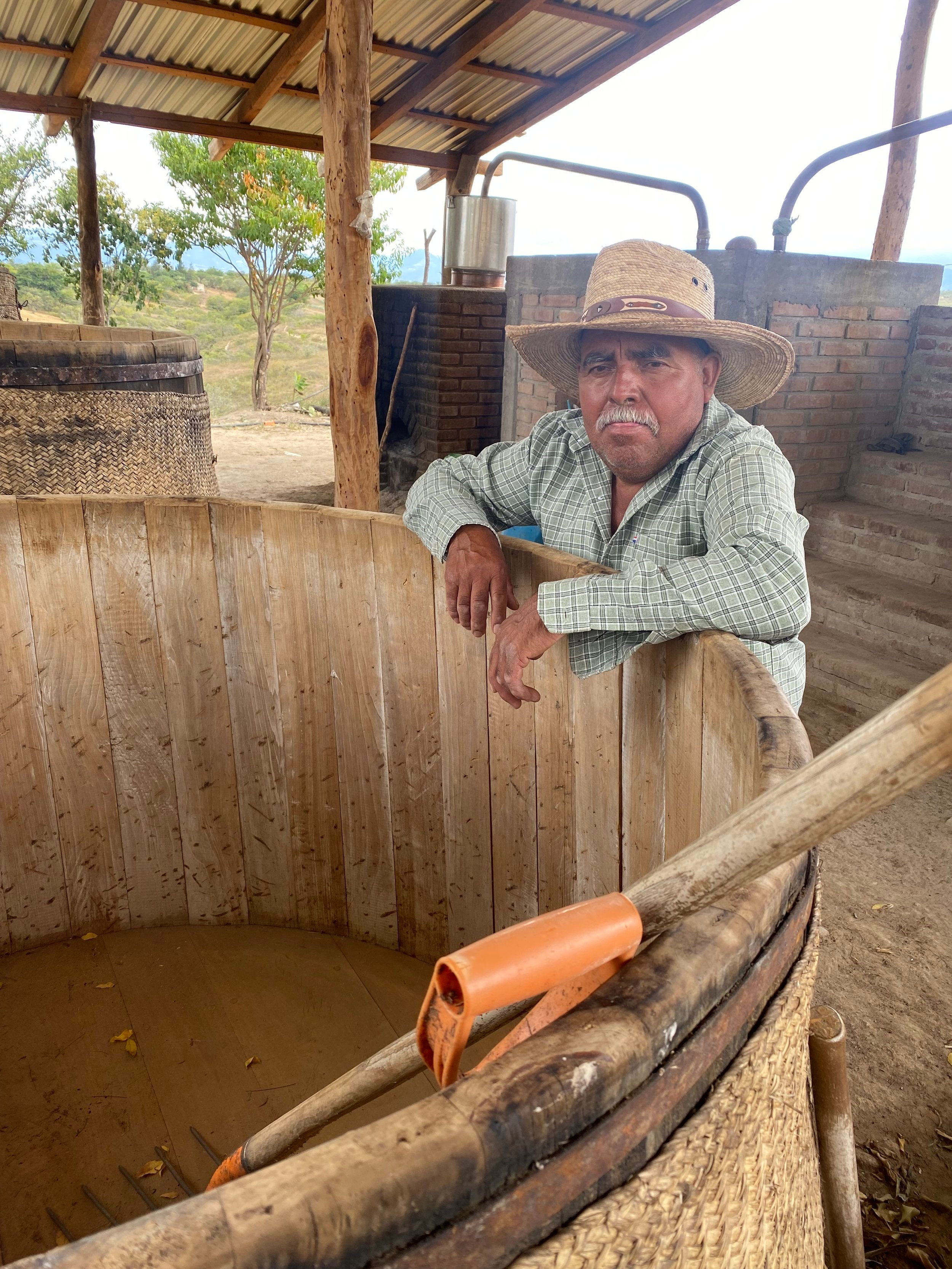 Clean fermentation vat at the old palenque for mezcal production